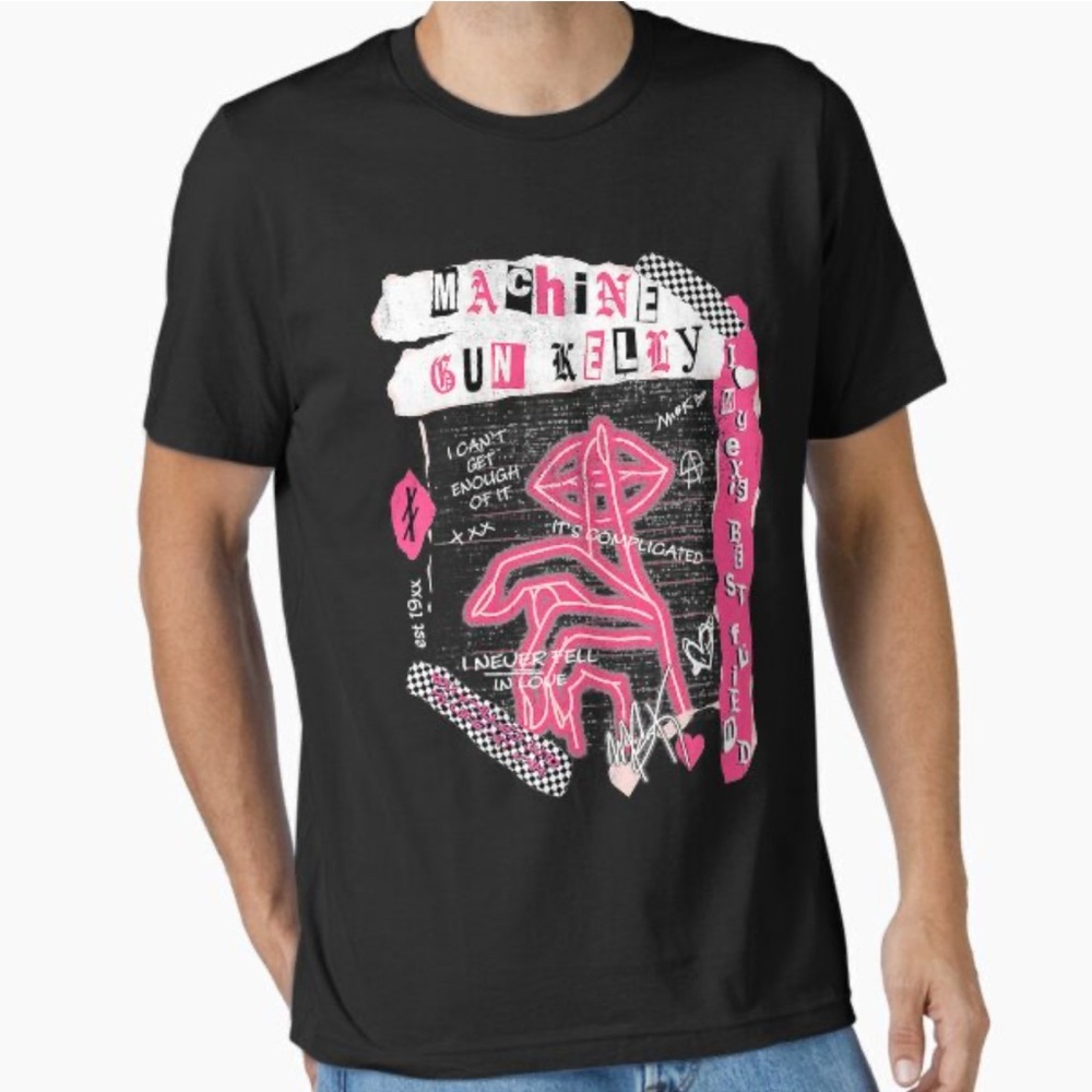 Machine Gun Kelly MGK Black Graphic T-Shirt My Exs Best Friend Pink‎ Punk Rock